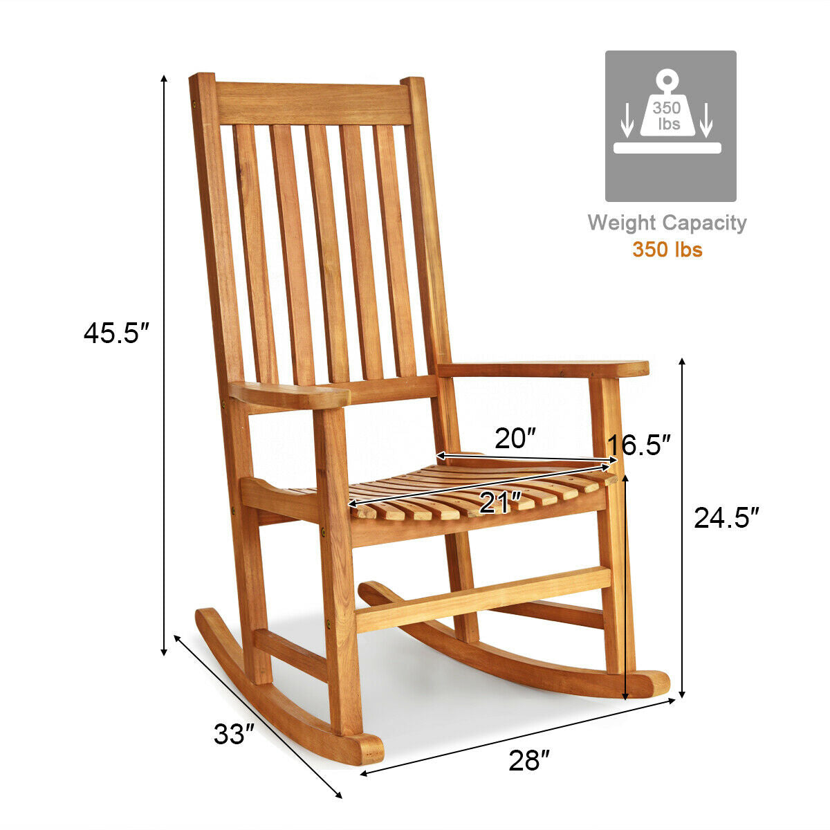 Acacia Wood Rocking Chair with High Back for Patio