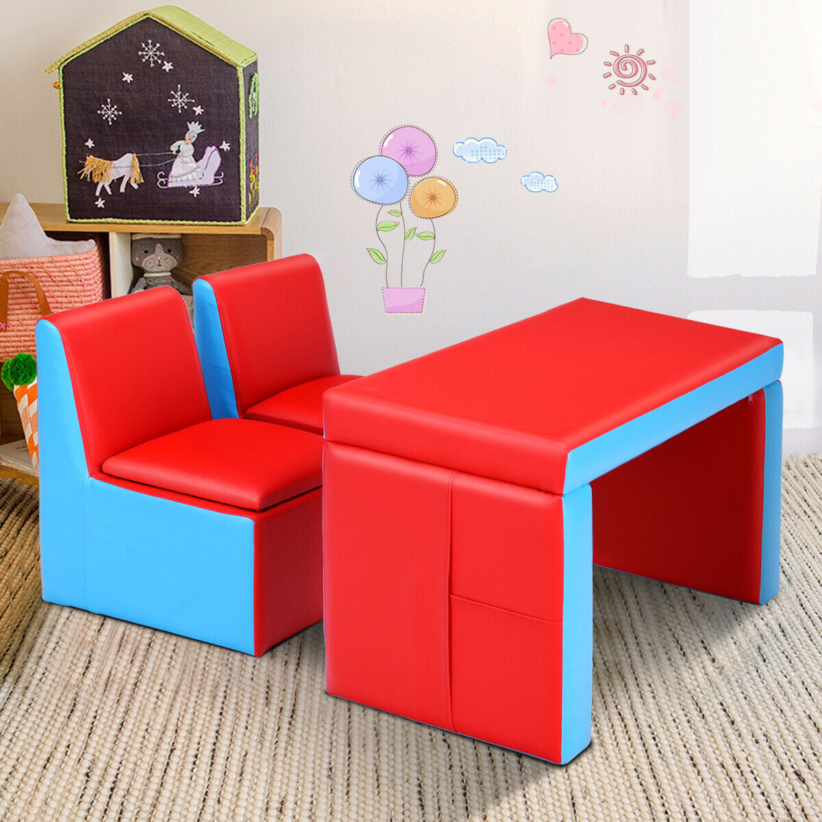 Kids Sofa Table Chair Set - Convertible 3-in-1 Furniture