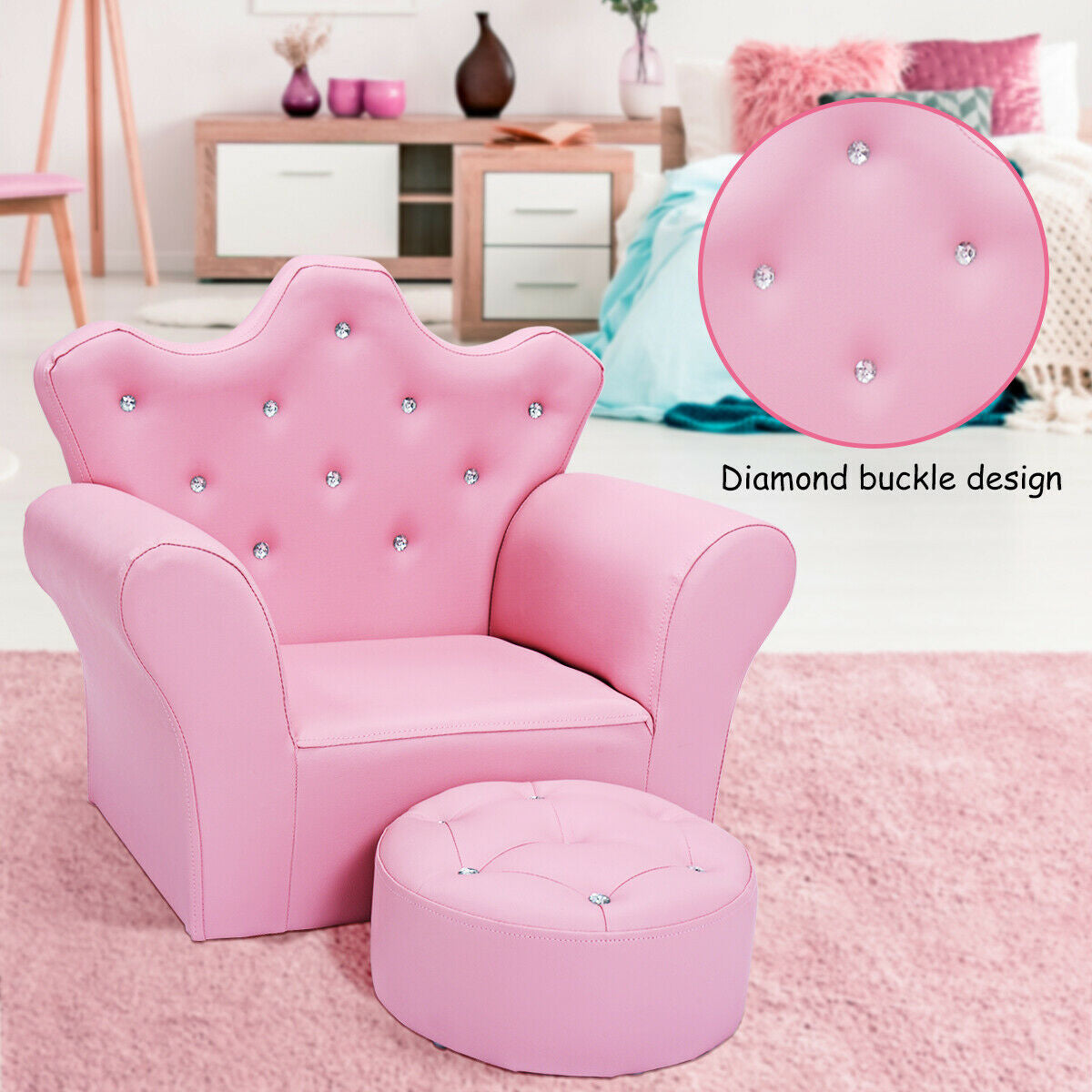 Kids Sofa Armrest Chair with Ottoman for Toddlers