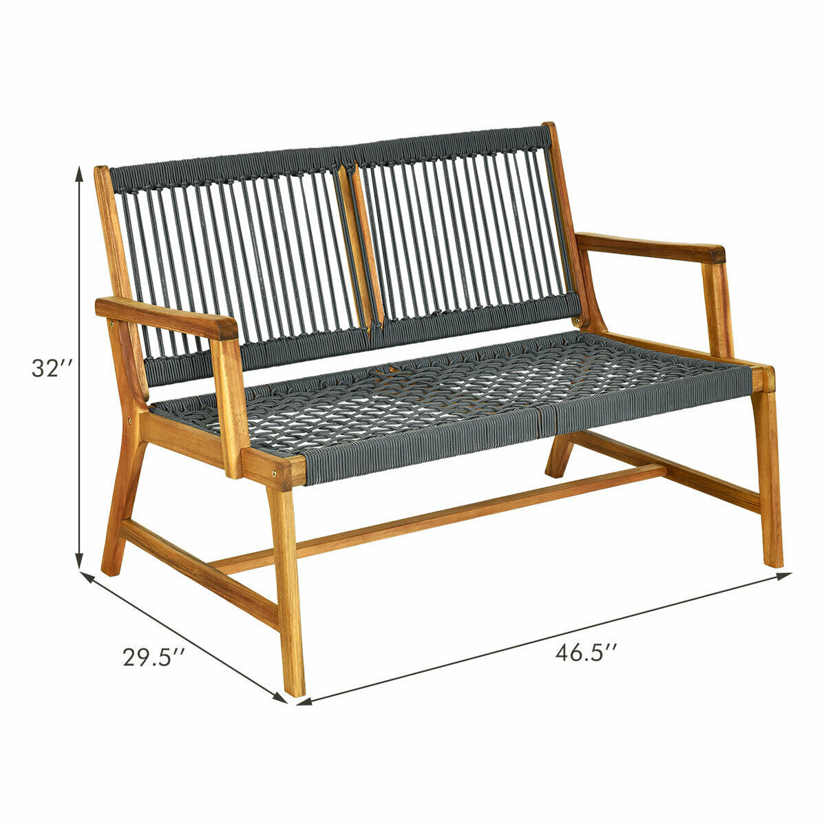 2-Person Acacia Wood Outdoor Bench with Rope Weave