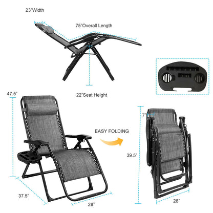Oversized Zero Gravity Lounge Chair with Cup Holder - 500 lbs