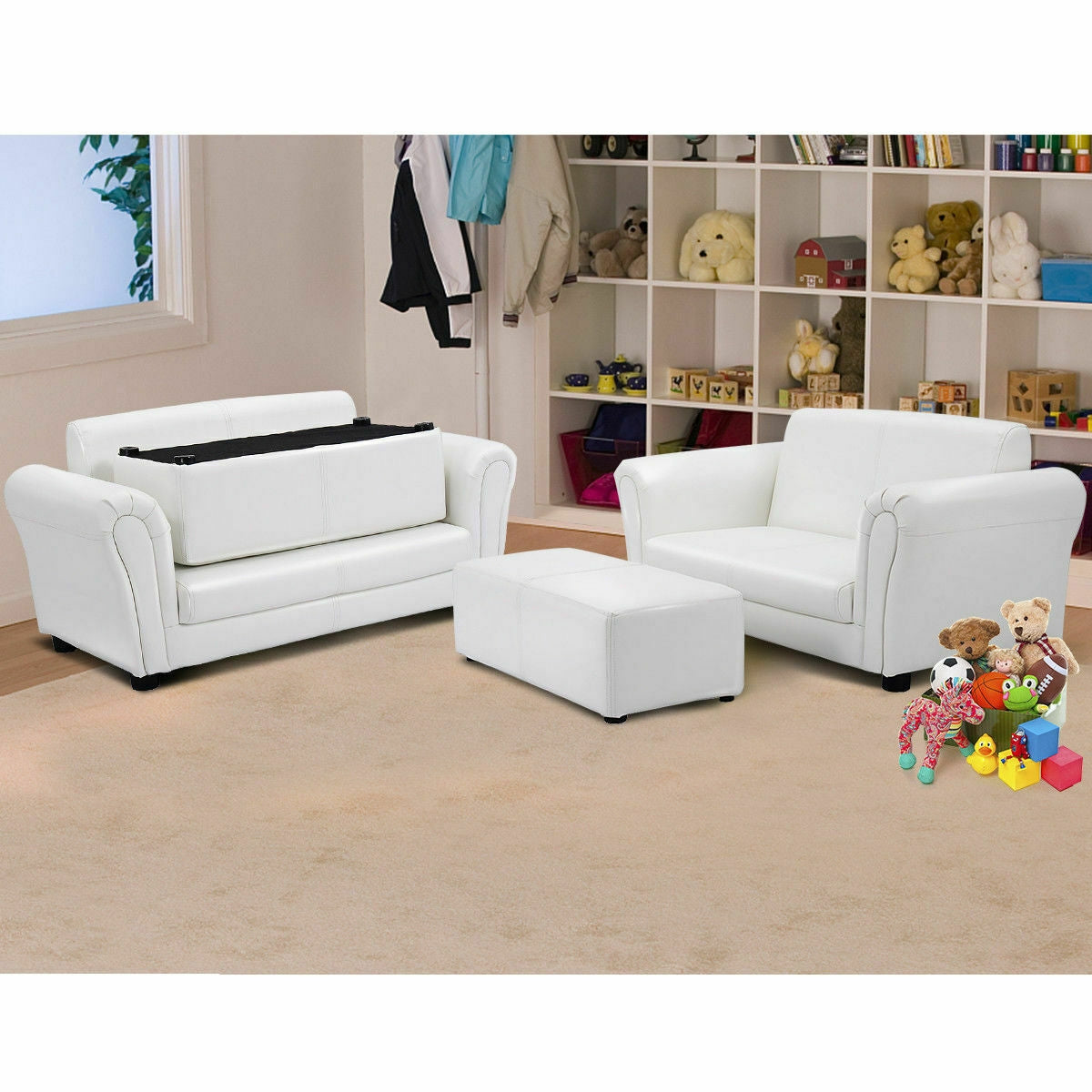 Kids Double Sofa with Ottoman