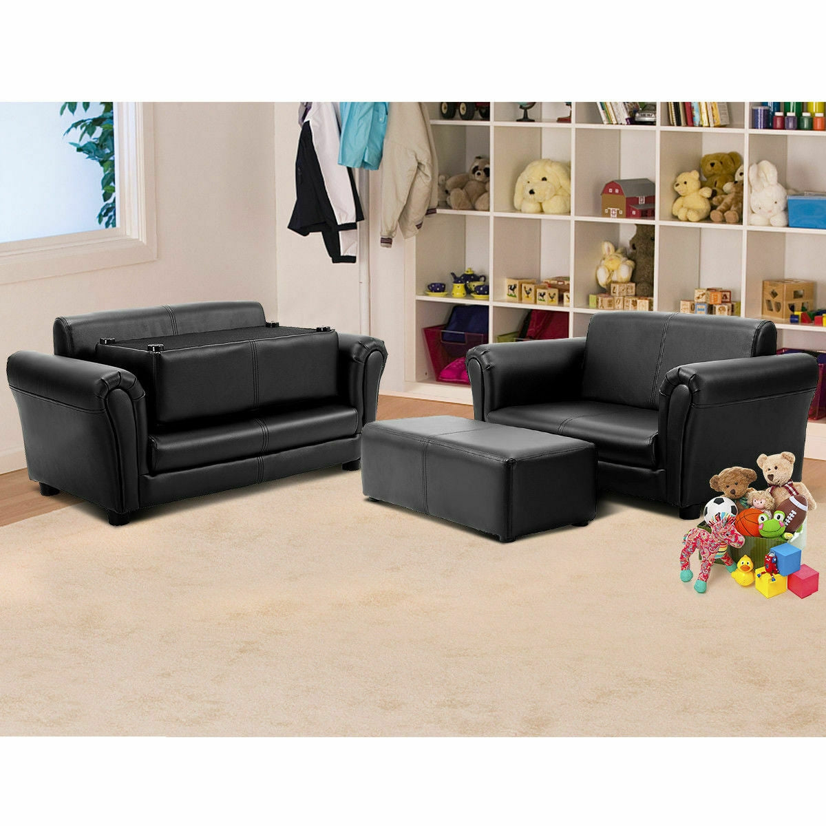 Kids Double Sofa with Ottoman