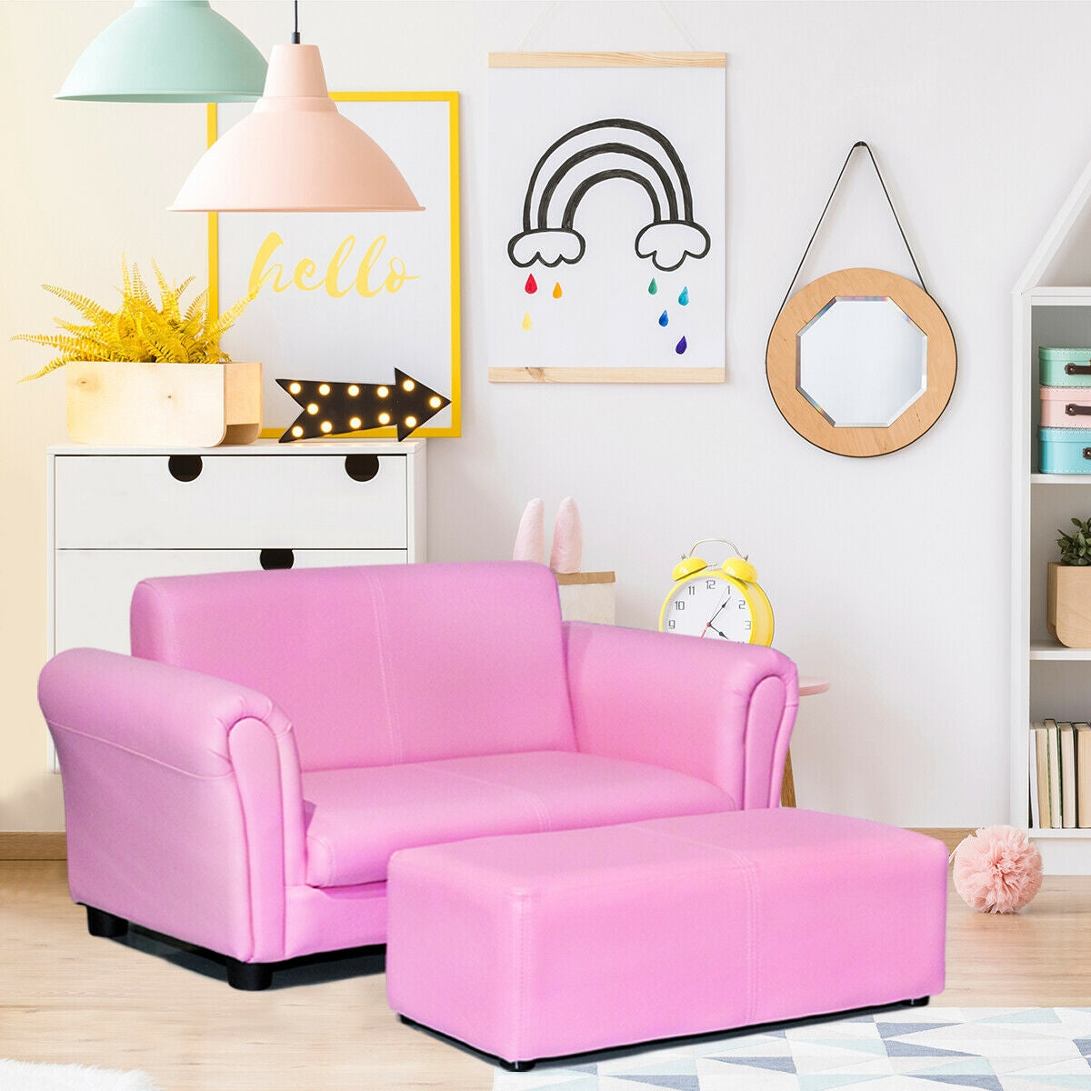 Kids Double Sofa with Ottoman