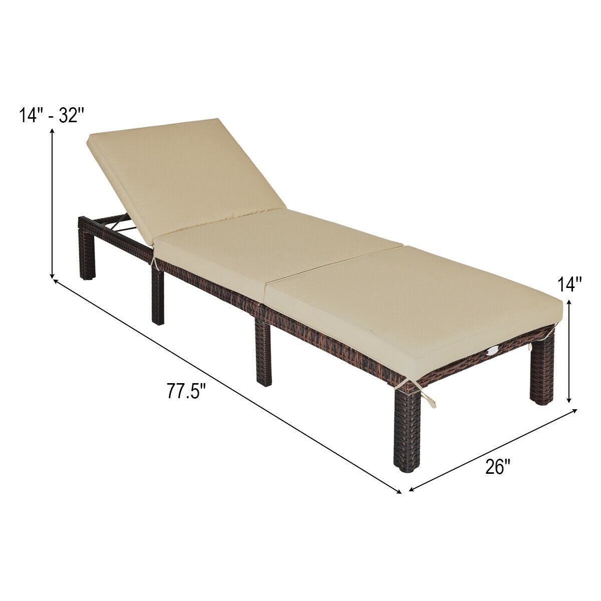 Adjustable Rattan Chaise Lounge with Cushion