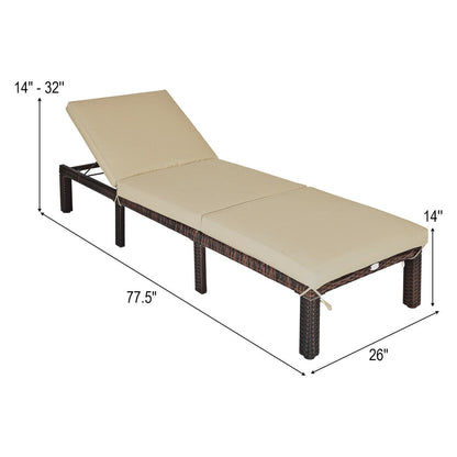 Adjustable Rattan Chaise Lounge with Cushion