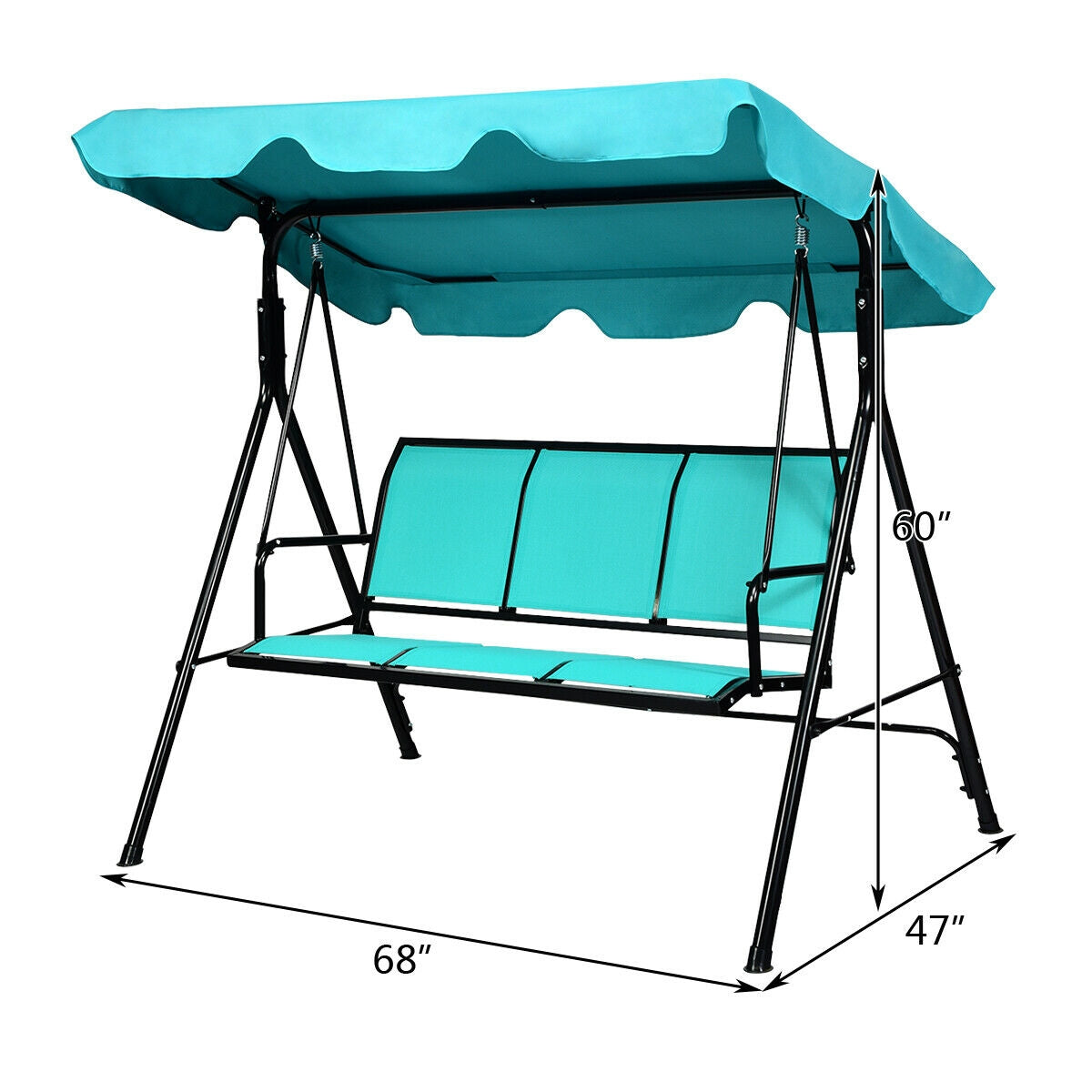 3 Person Porch Swing with Adjustable Canopy - Blue