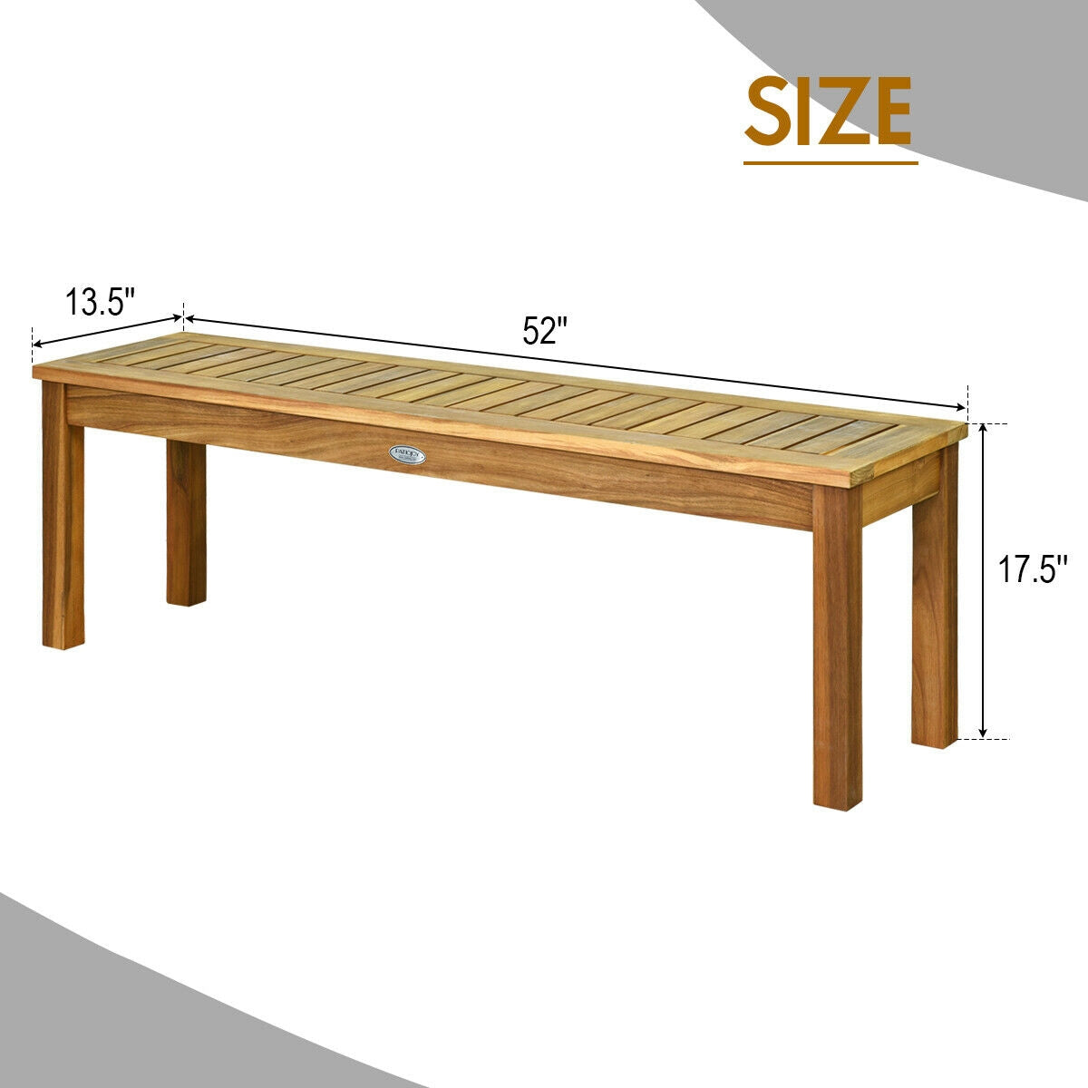 52-Inch Acacia Wood Outdoor Dining Bench for Patio & Garden