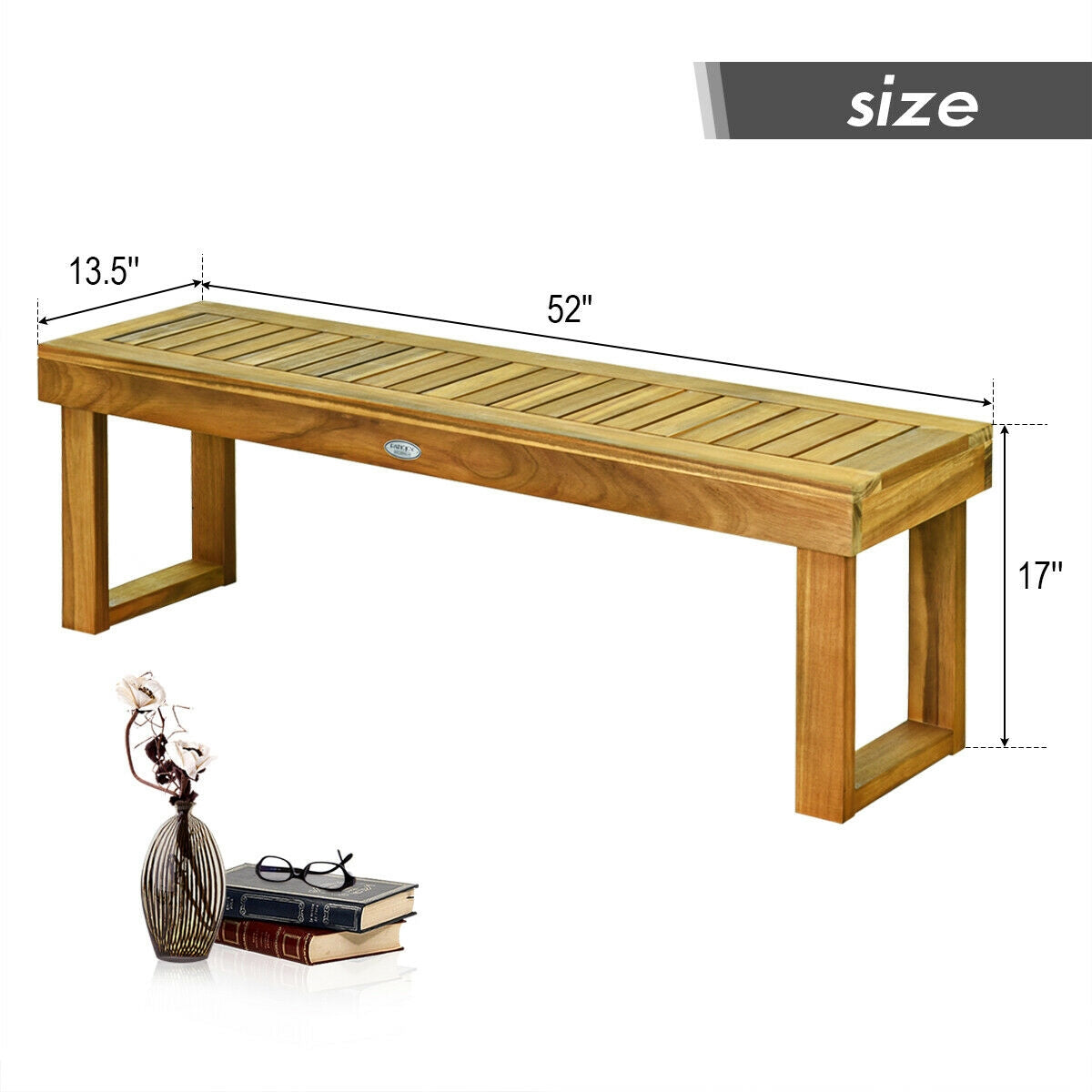52-Inch Acacia Wood Dining Bench with Slatted Seat