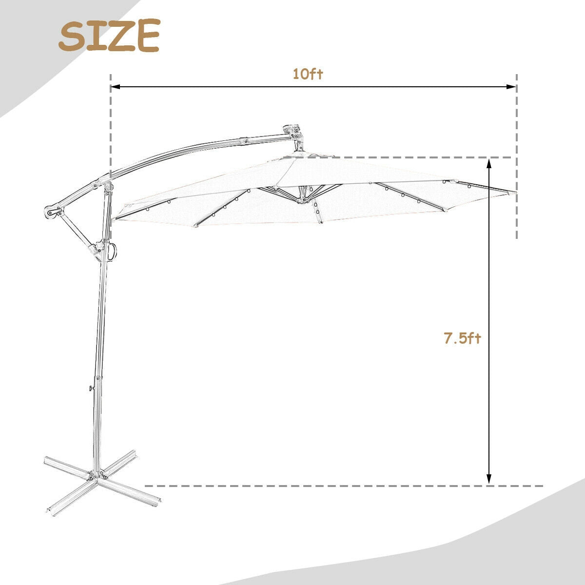 10 Feet 360° Rotation Solar Powered LED Patio Offset Umbrella without Weight Base-Gray