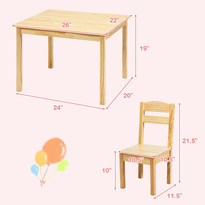 Kids Table and Chair Set - 5 Piece Pine Wood