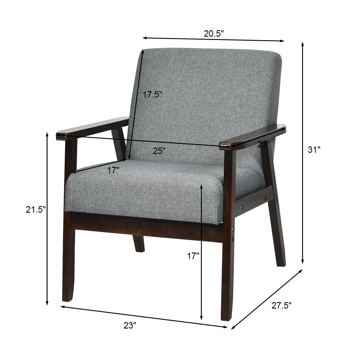 Rubber Wood Accent Armchair with Linen Upholstery