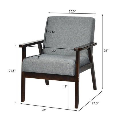 Rubber Wood Accent Armchair with Linen Upholstery