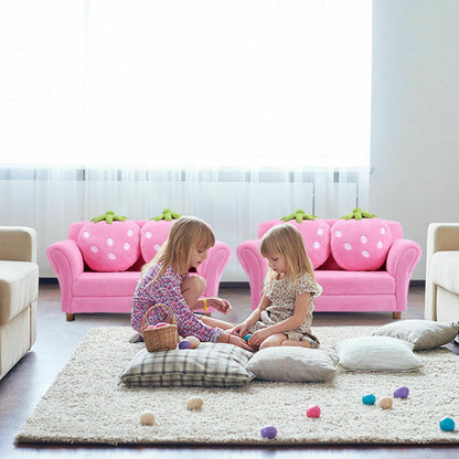 Kids Strawberry Armrest Sofa Chair with 2 Pillows - Pink