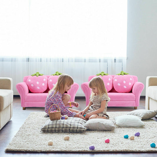 Kids Strawberry Armrest Sofa Chair with 2 Pillows - Pink