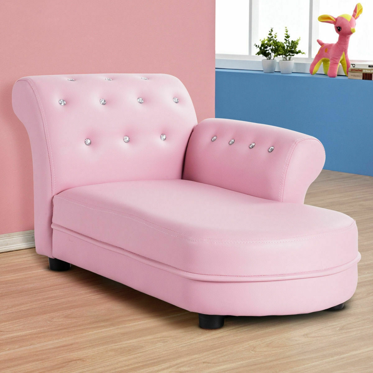 Kids Chaise Lounge Sofa with Armrests - Pink