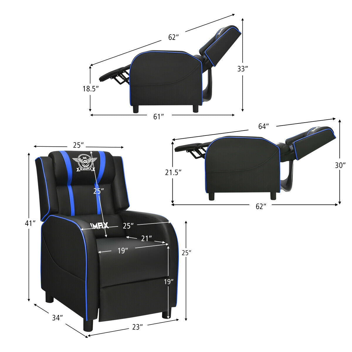 Gaming Recliner Chair with Massage and Footrest