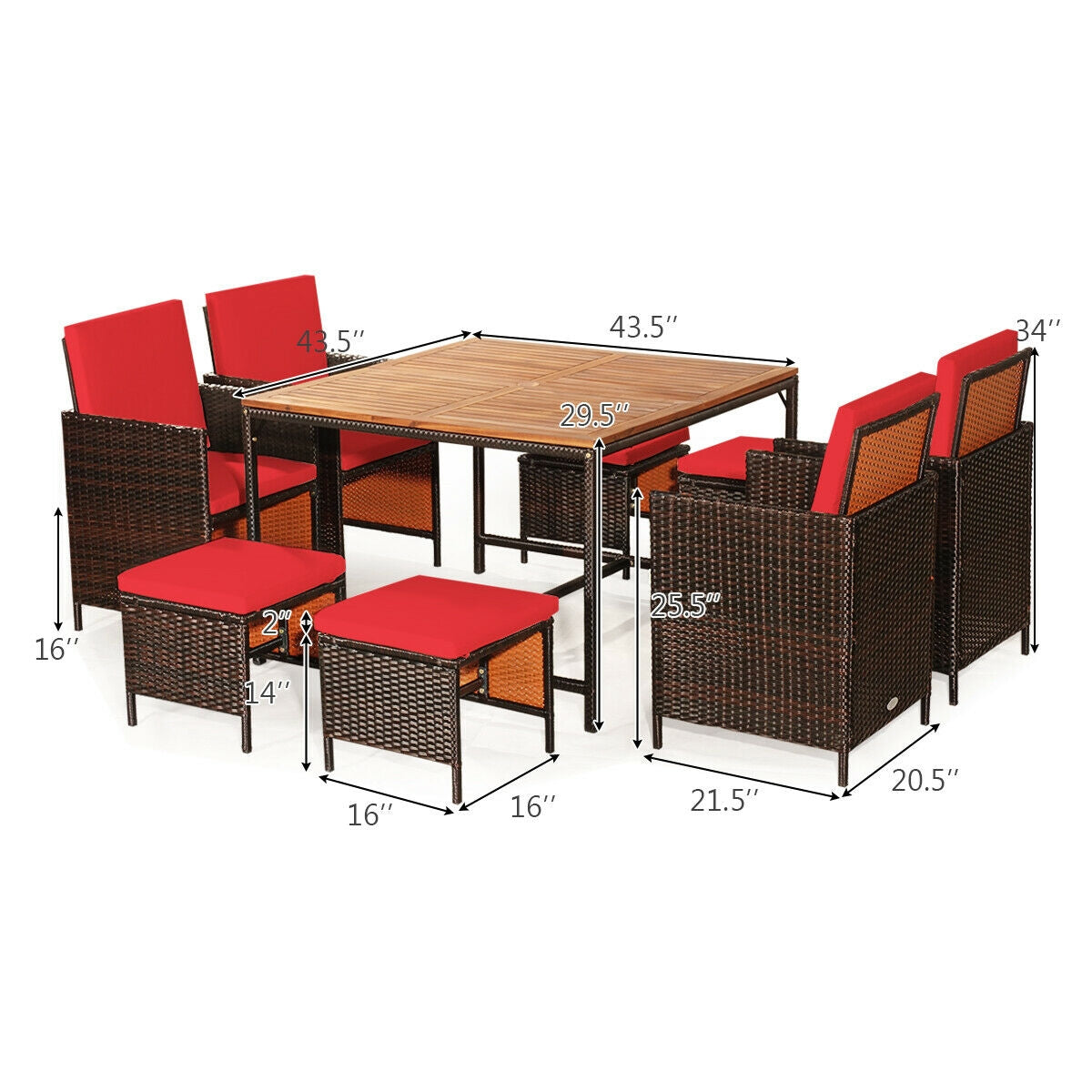 9-Piece Patio Rattan Dining Set with Cushioned Chairs