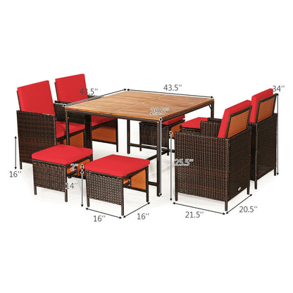 9-Piece Patio Rattan Dining Set with Cushioned Chairs