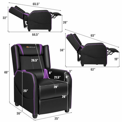 Massage Gaming Recliner Chair with Footrest - Purple
