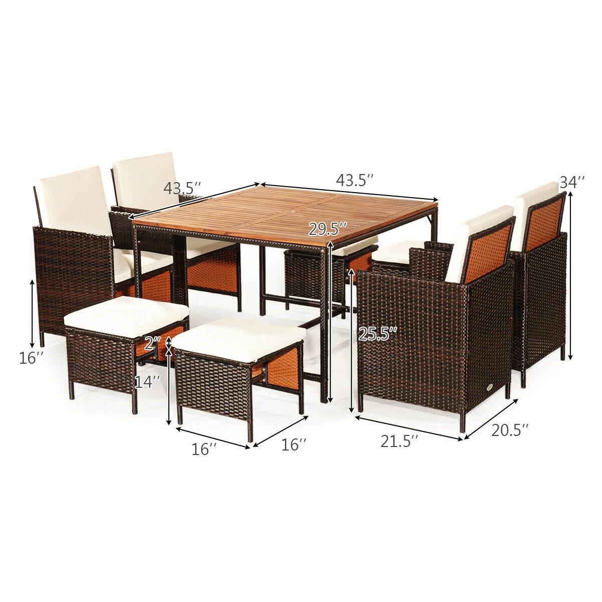 9-Piece Patio Rattan Dining Set with Cushioned Chairs