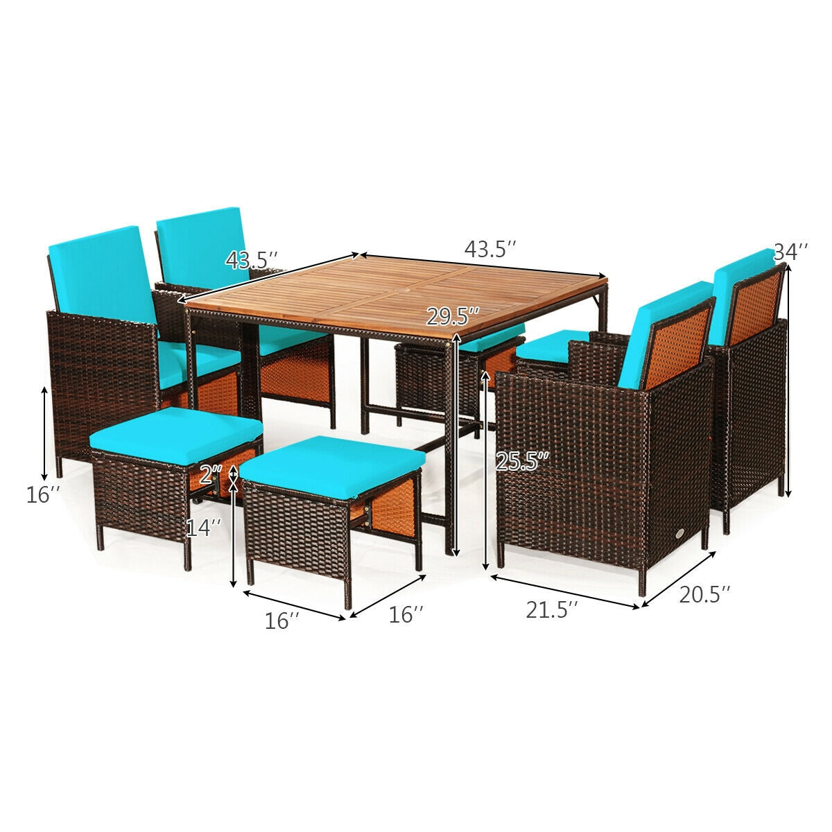 9-Piece Patio Rattan Dining Set with Cushioned Chairs