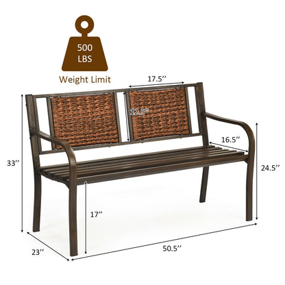 Outdoor Garden Bench with Steel Frame and PE Rattan - 500 lbs
