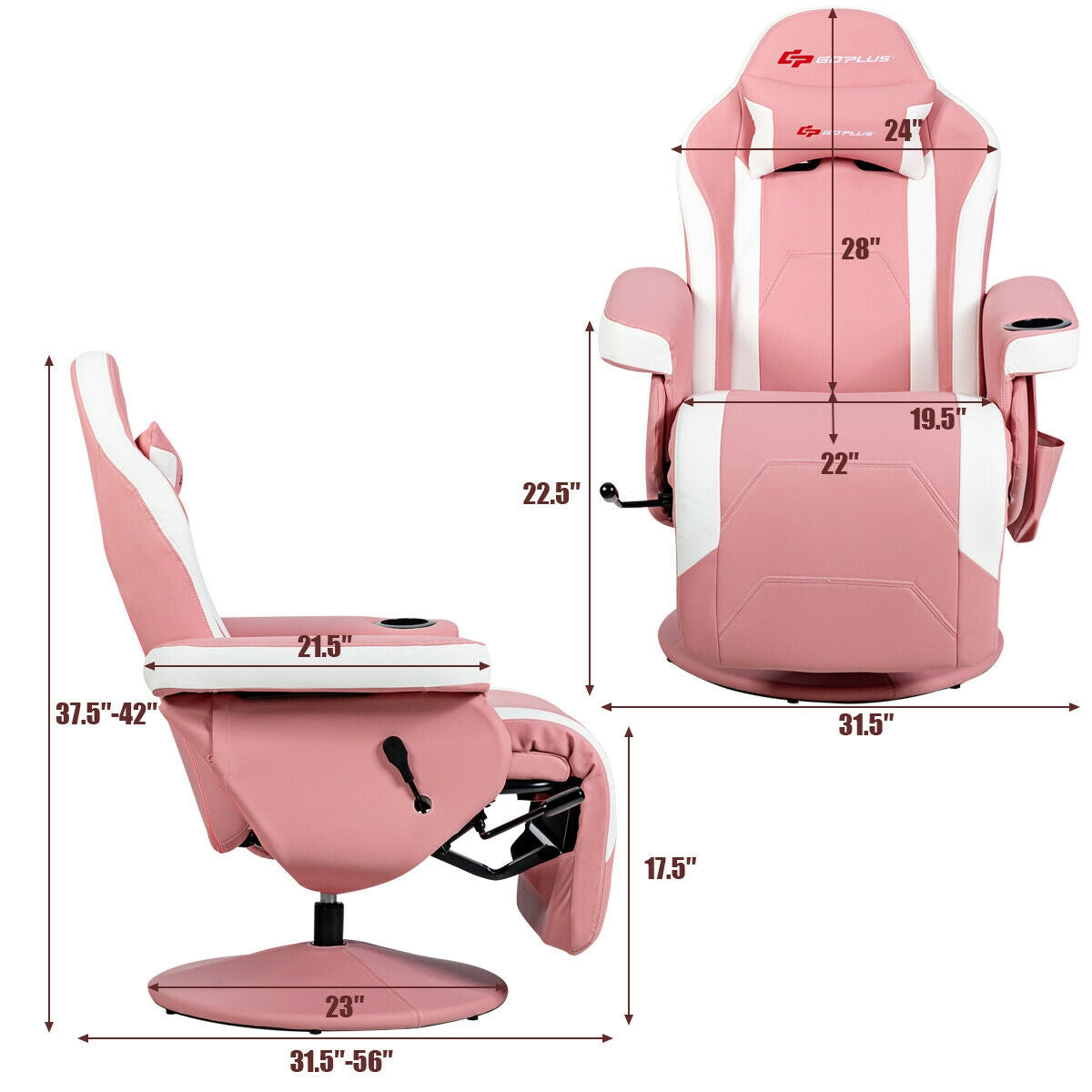 Massage Gaming Chair with Footrest and Lumbar Support - Pink