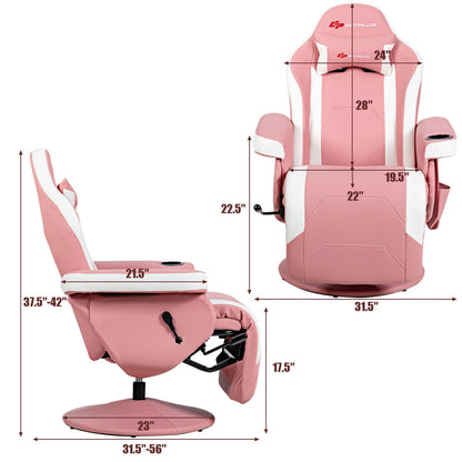 Massage Gaming Chair with Footrest and Lumbar Support - Pink