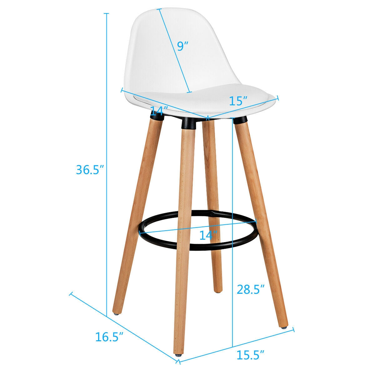 Mid Century Bar Stool Set of 2 with Padded Seat - 28.5"