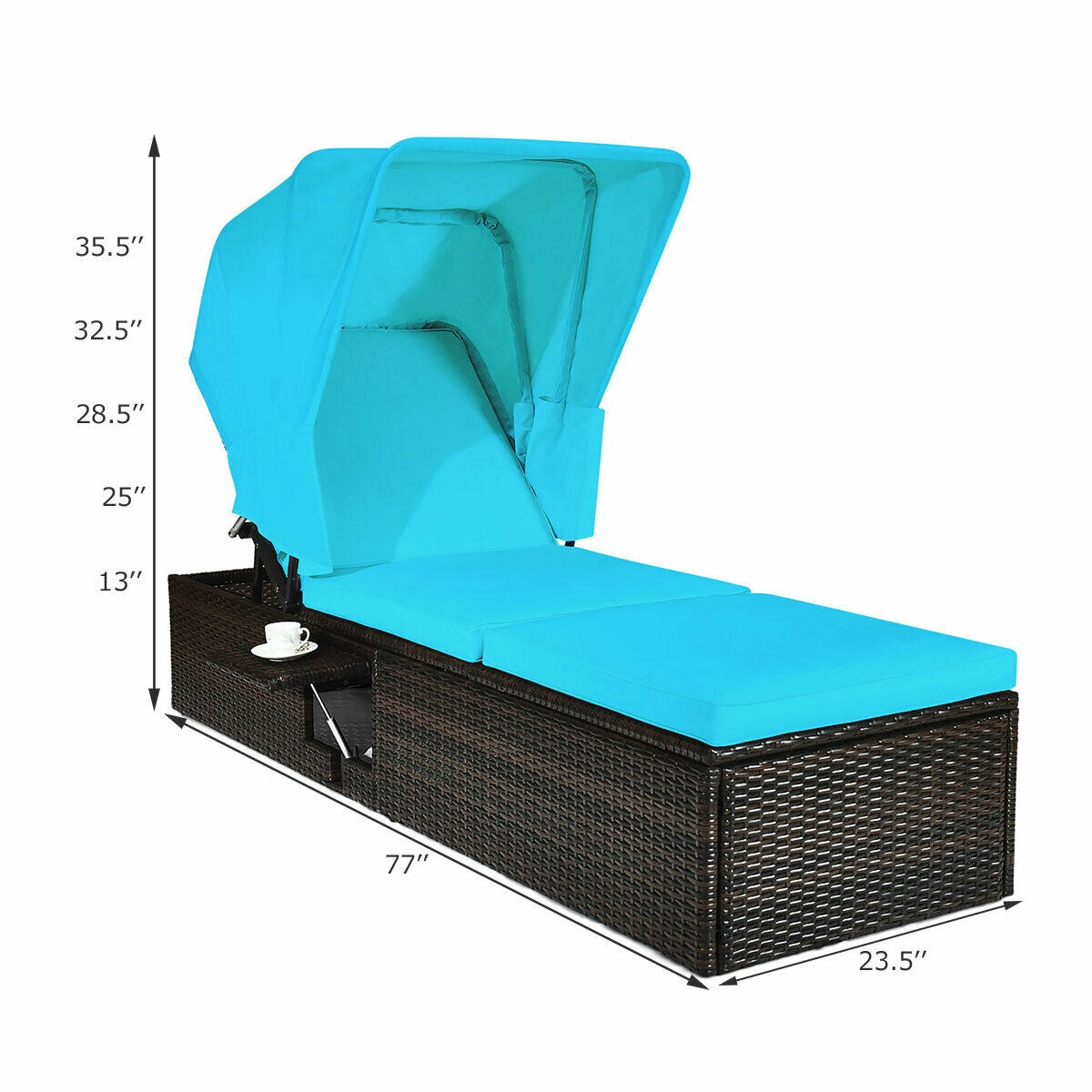Outdoor Chaise Lounge with Canopy and Cushion