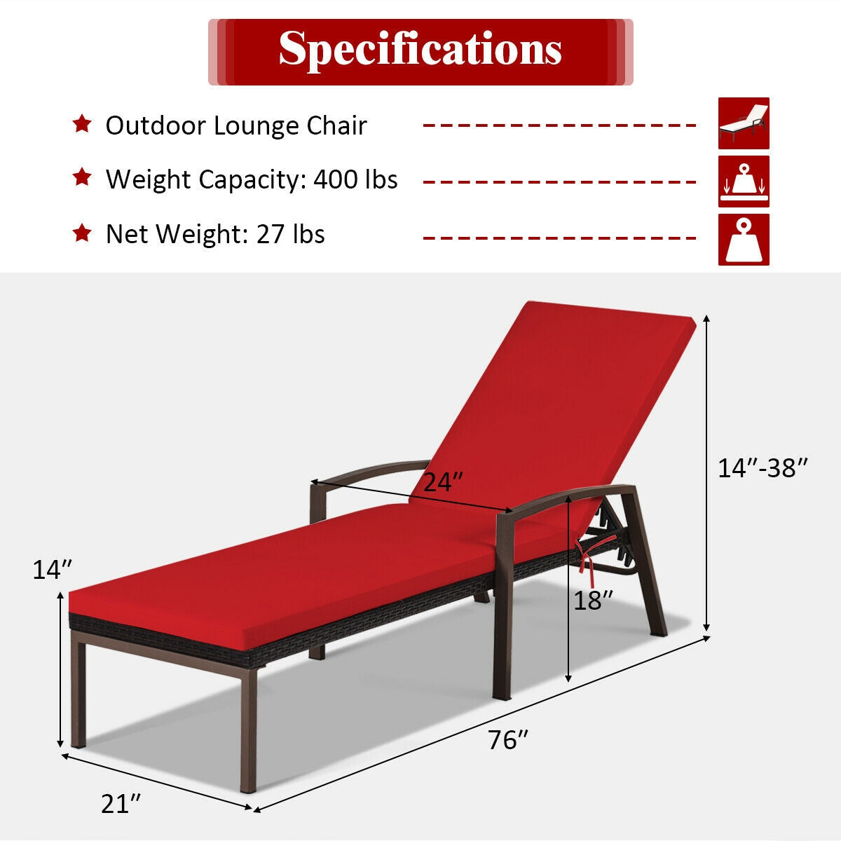 Adjustable Patio Chaise Lounge Chair Set with Cushions