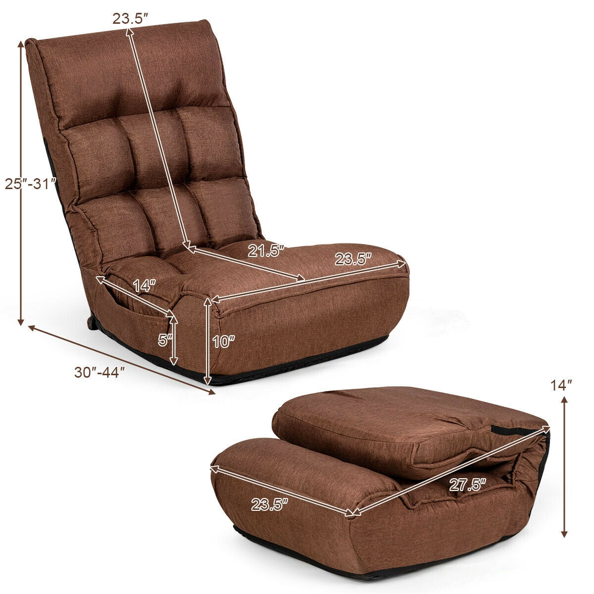 4-Position Adjustable Floor Chair with Folding Design
