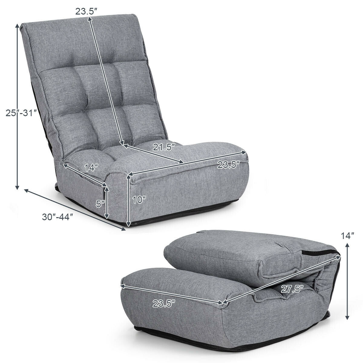 4-Position Adjustable Floor Chair with Folding Design