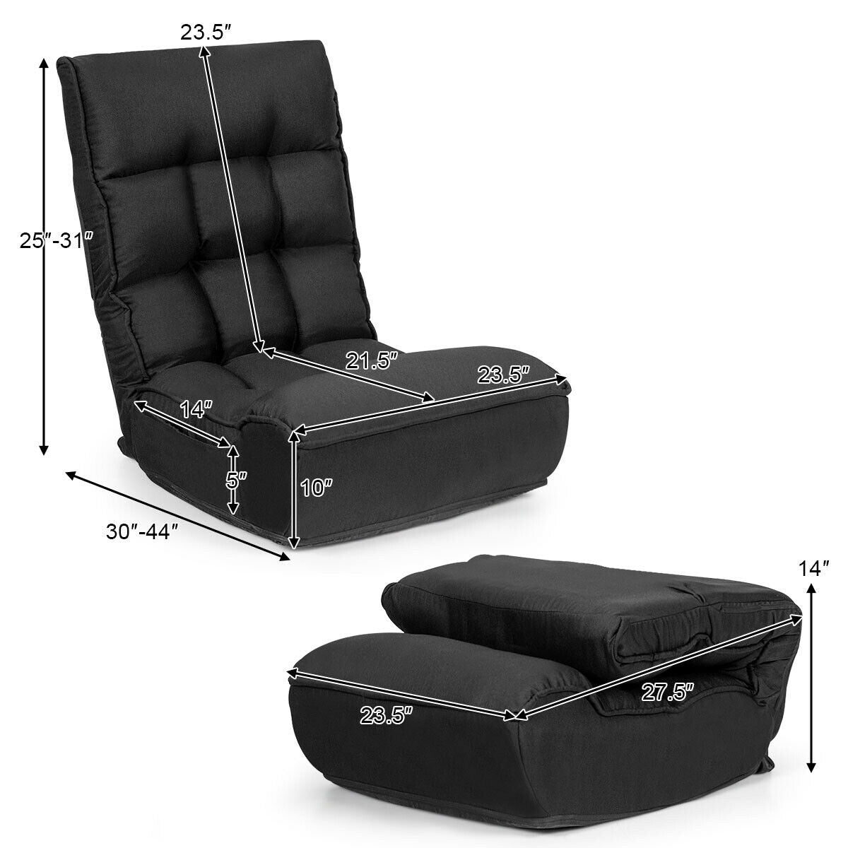 4-Position Adjustable Floor Chair with Folding Design