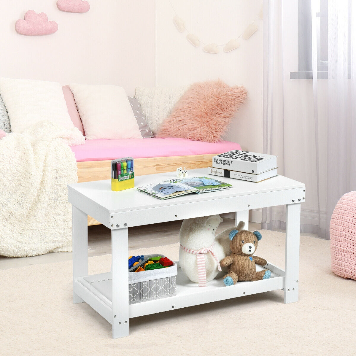 Kids Activity Play Table with Storage - Solid Pine Wood