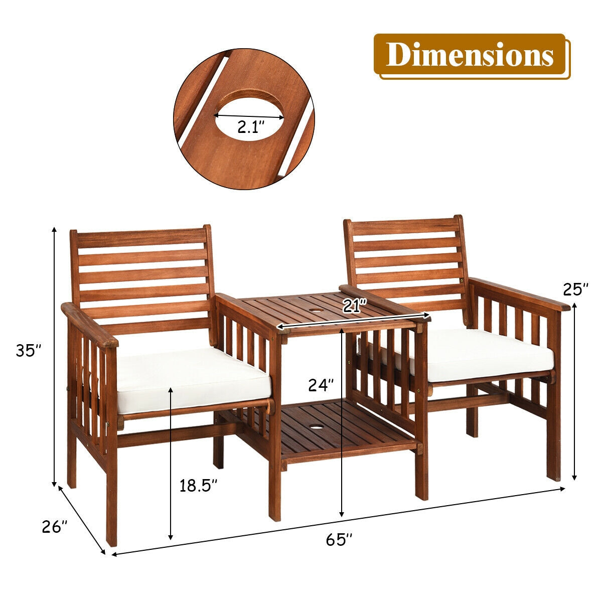 Acacia Wood Patio Conversation Set with Loveseat & Coffee Table