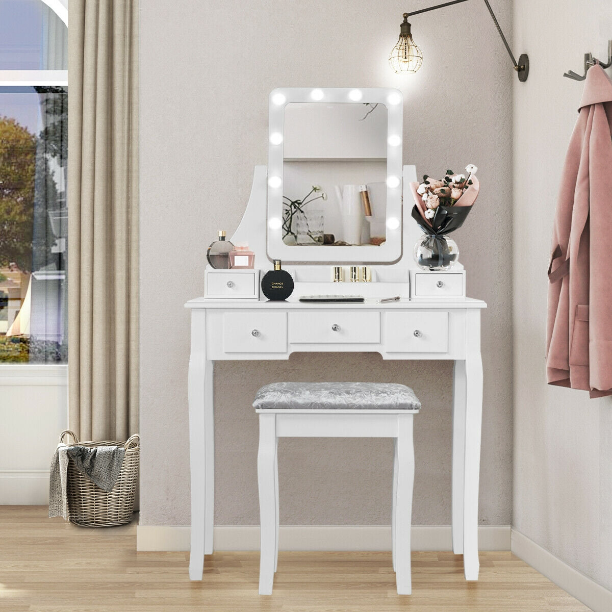 Vanity Dressing Table Set with 10 Dimmable Bulbs & Stool