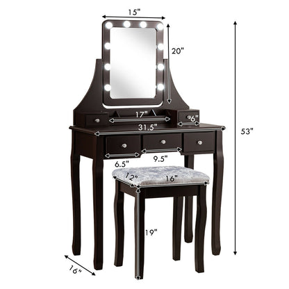Vanity Dressing Table Set with 10 Dimmable Bulbs & Stool