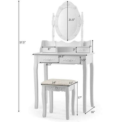 Makeup Vanity Table Set with Dimmable Bulbs & Cushioned Stool