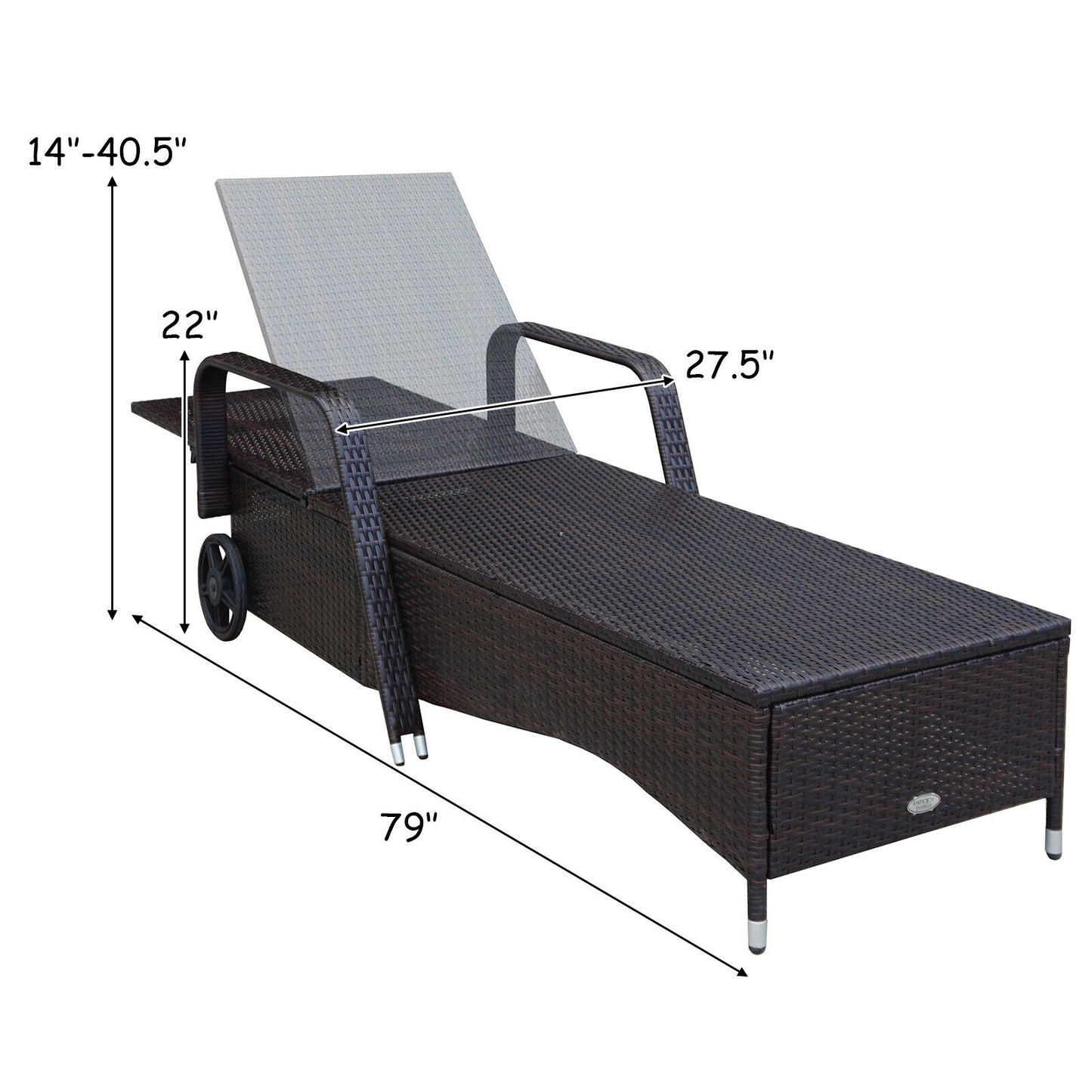 Adjustable Chaise Lounge with Cushion and Wheels