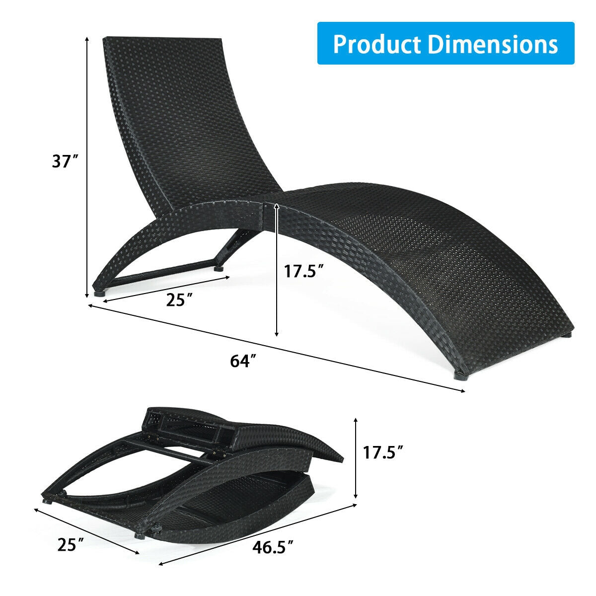 Folding Rattan Lounge Chair with Cushion - Outdoor Patio
