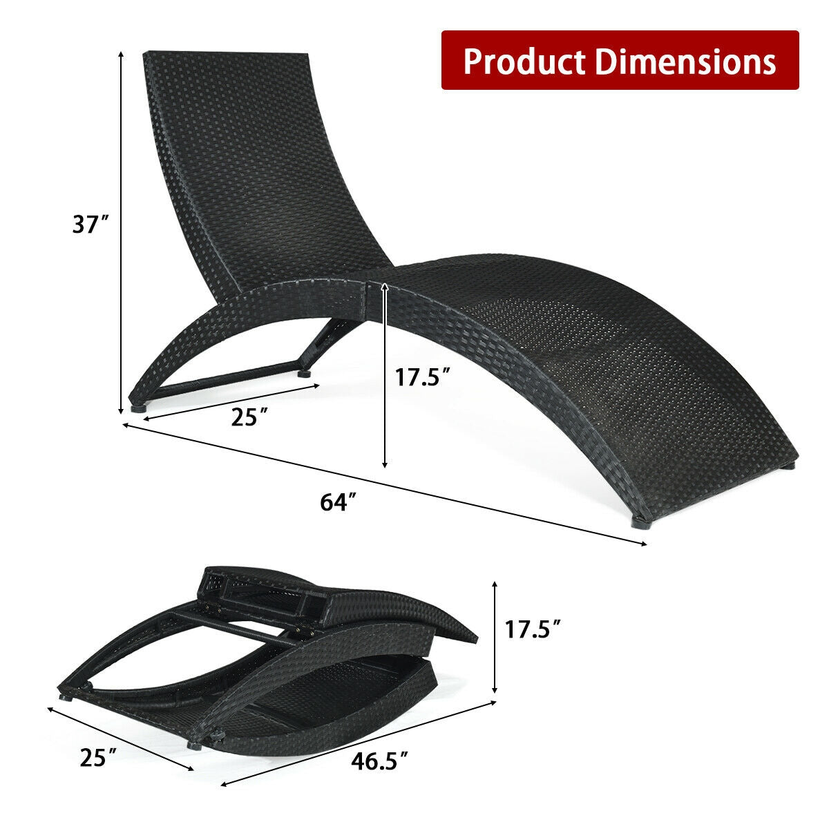 Folding Rattan Lounge Chair with Cushion - Outdoor Patio