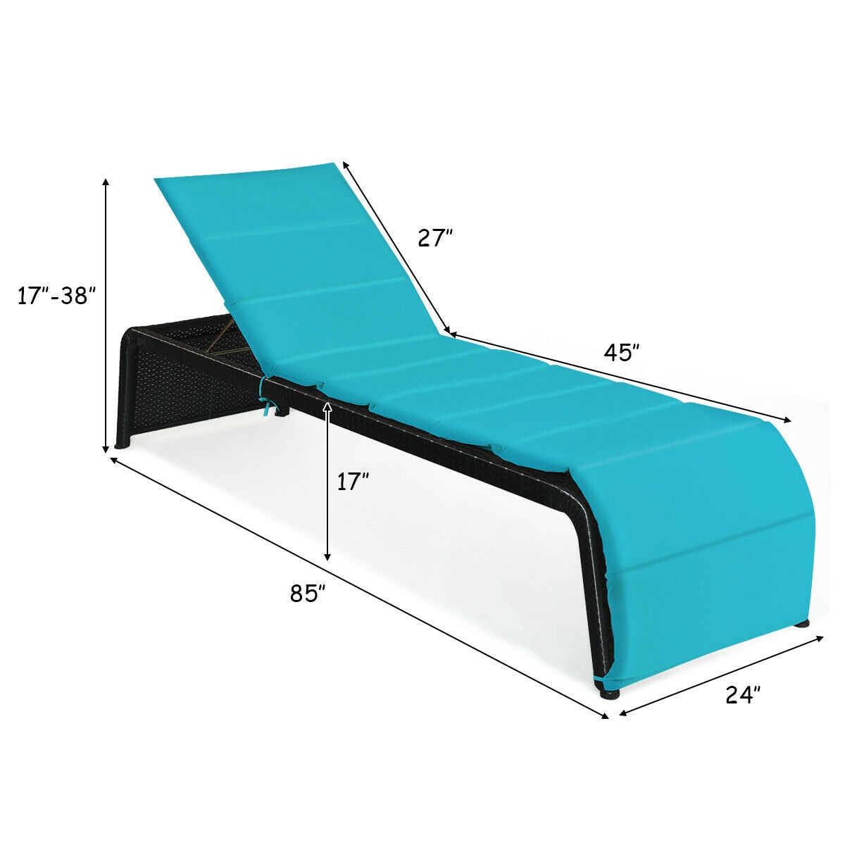 Adjustable Rattan Chaise Lounge Chair with Cushion