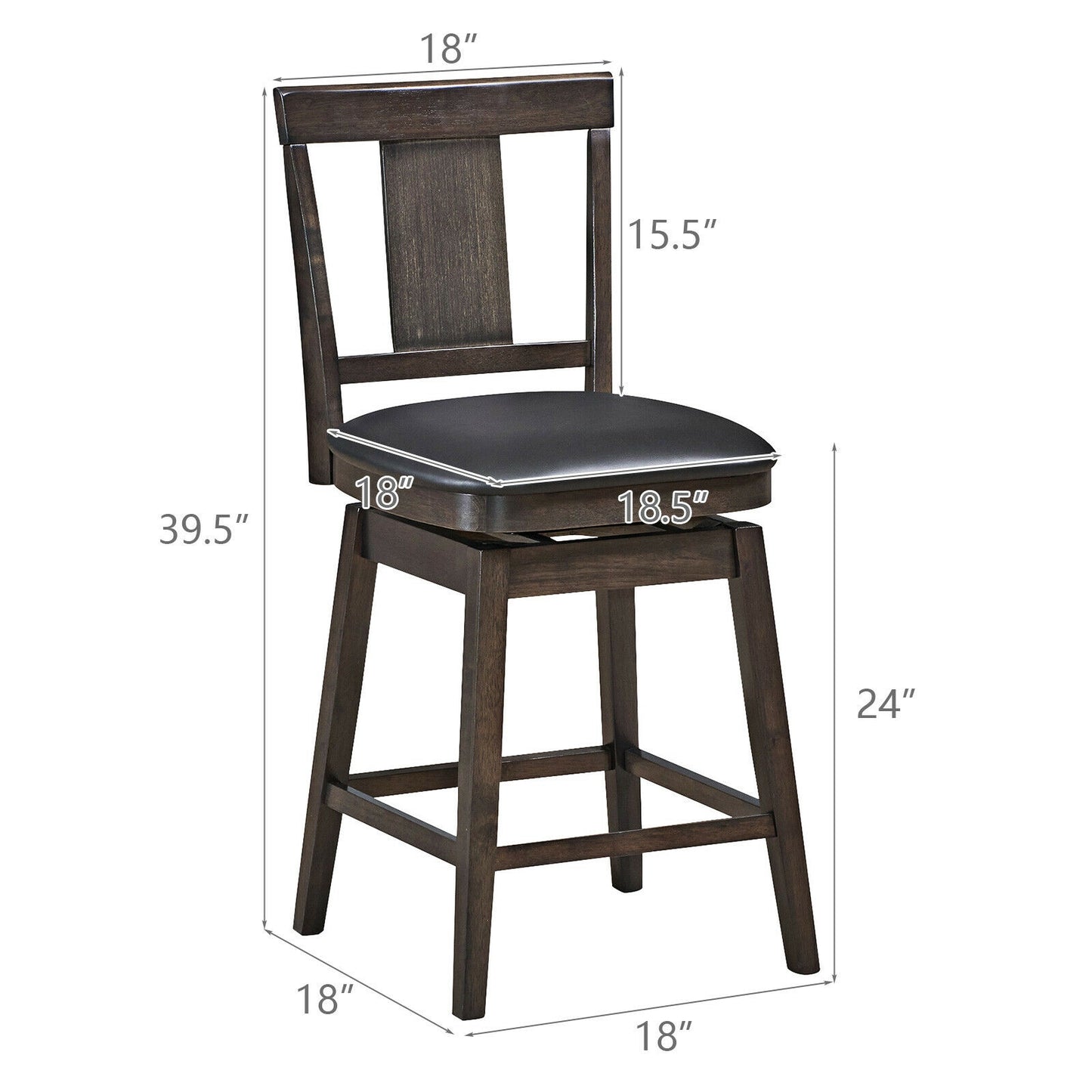 24-Inch Swivel Counter Height Bar Stool with Rubberwood Legs