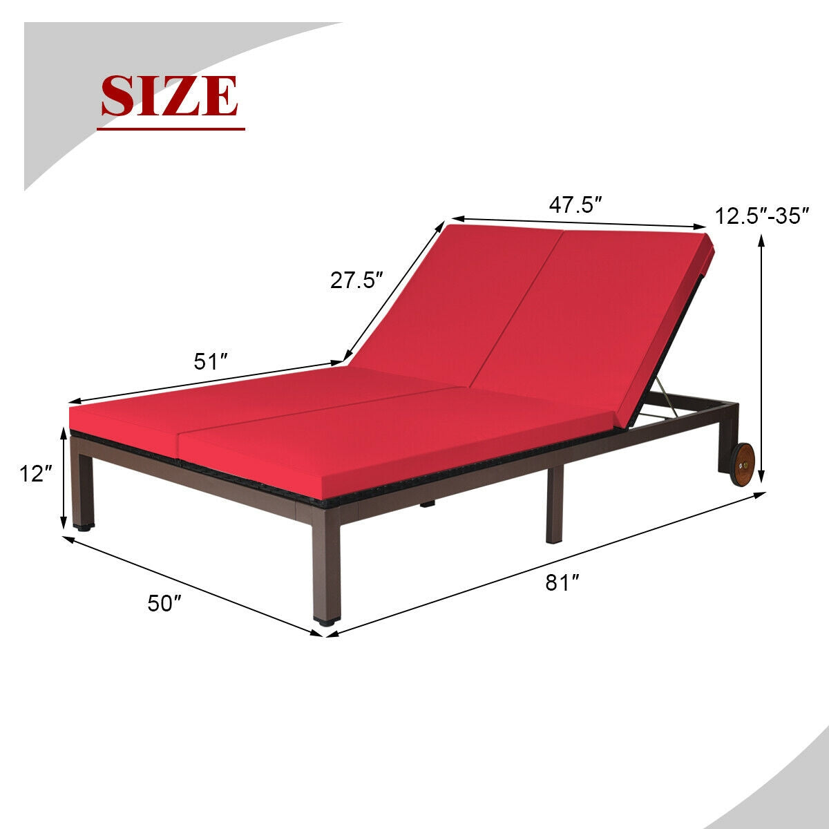 2-Person Patio Lounge Chair with Adjustable Backrest