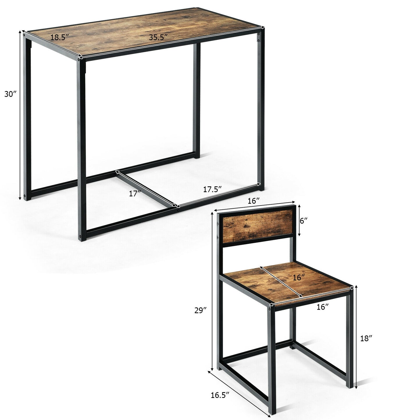 3-Piece Compact Dining Set with Metal Frame for Small Spaces