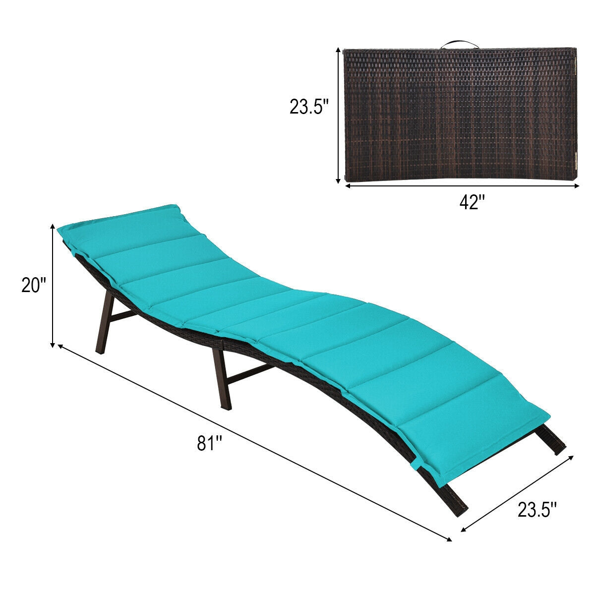 Folding Patio Chaise Lounge Chair Set of 2 with Cushions