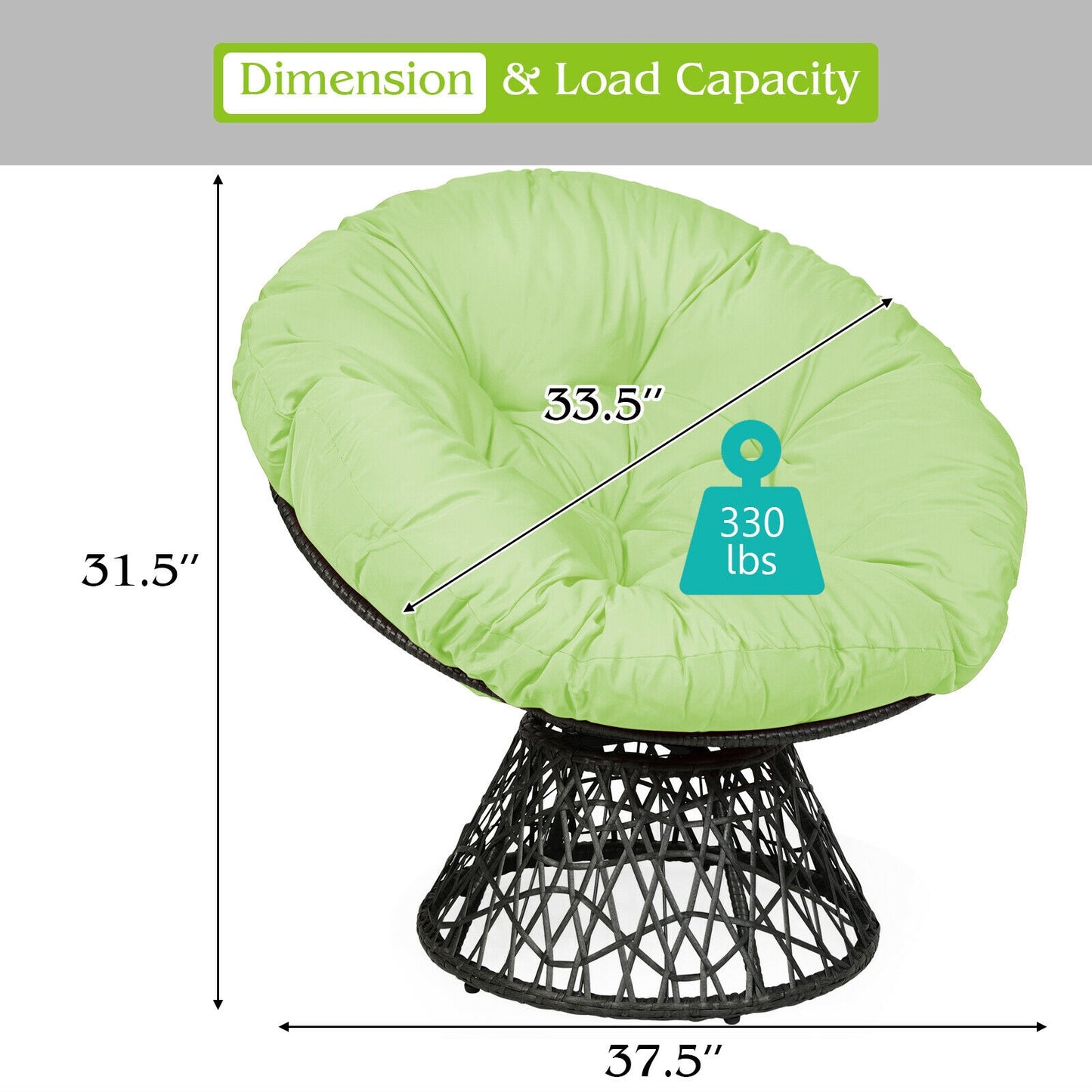 Rattan Papasan Chair with 360° Swivel and Cushion