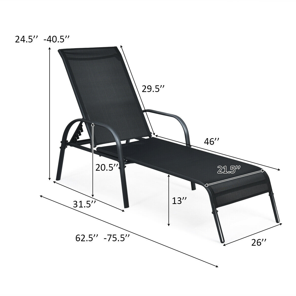 Outdoor Chaise Lounge Chairs Set of 2 with Adjustable Backrest